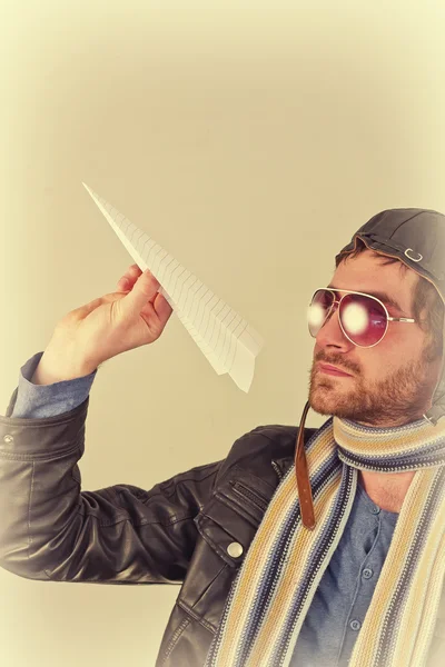 Aviator Man Paper Plane — Stock Photo, Image