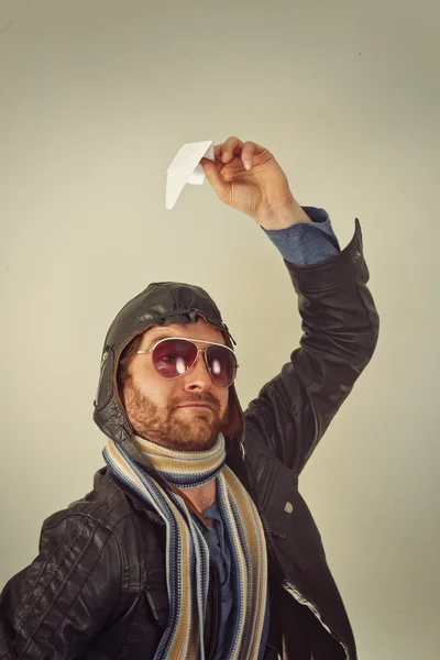 Aviator Man Paper Plane — Stock Photo, Image