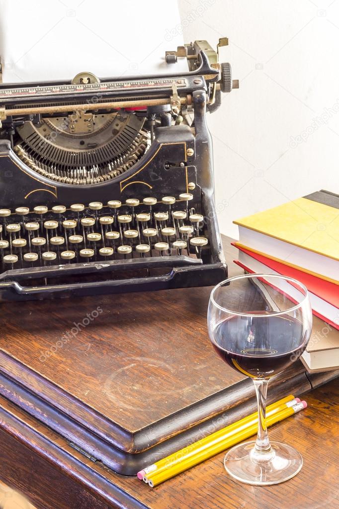 Vintage Typewriter Glass of Wine