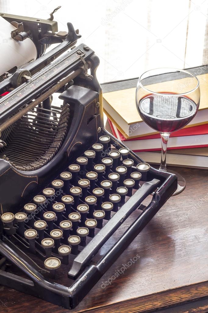 Vintage Typewriter Glass of Wine