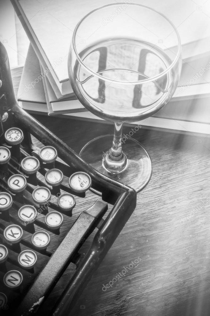 Vintage Typewriter Glass of Wine