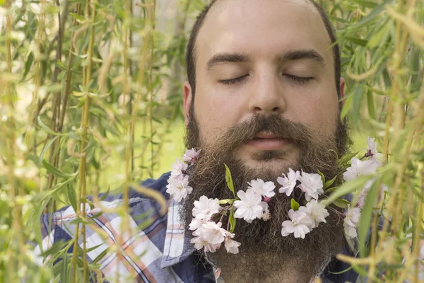 Flowers Bearded Man — Stock Photo, Image