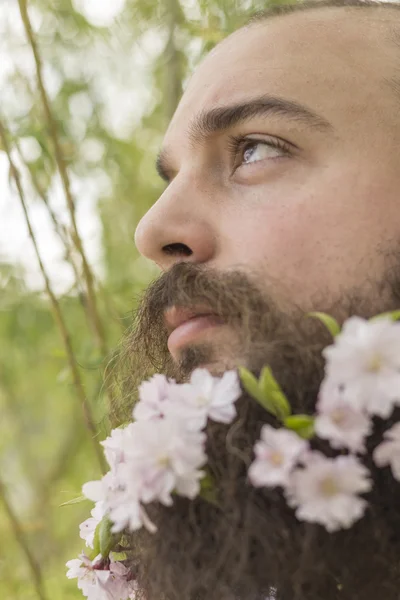 Flowers Bearded Man — Stock Photo, Image