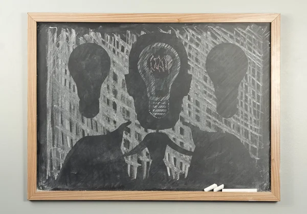 Chalkboard Businessman Lightbulbs — ストック写真