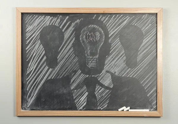 Chalkboard Businessman Lightbulbs — ストック写真
