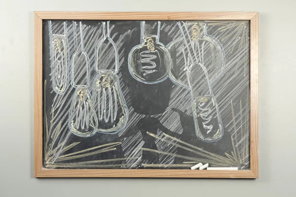 Chalkboard Businessman Lightbulbs — Zdjęcie stockowe