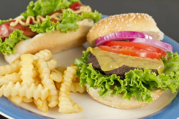 Cheeseburger Hotdog Fries — Stock Photo, Image