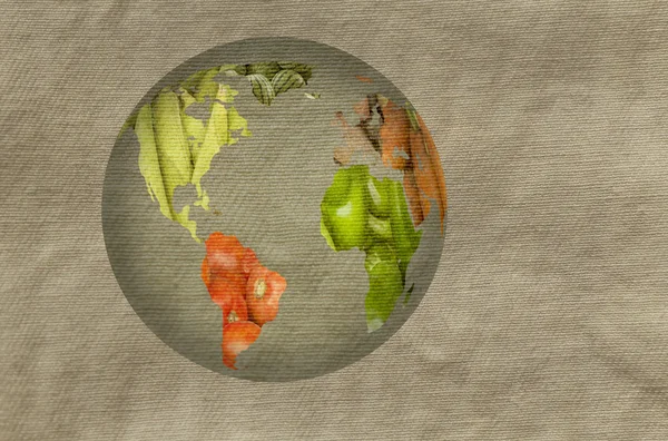Wereldkaart fruit groenten — Stockfoto
