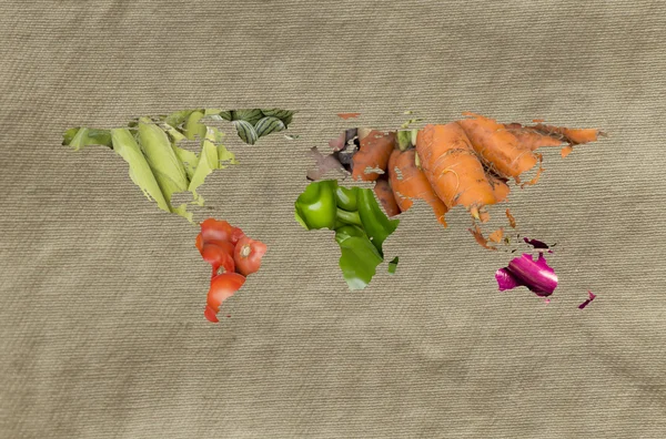 Mapa mundial de legumes de frutas — Fotografia de Stock