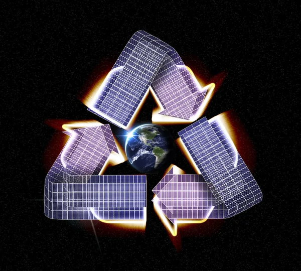 Güneş paneli Dünya'ya geri dönüşüm — Stok fotoğraf