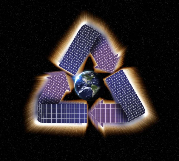 Solpanel jorden återvinner — Stockfoto