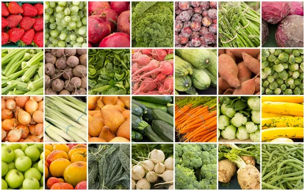 Gyümölcsök és zöldségek kollázs — Stock Fotó