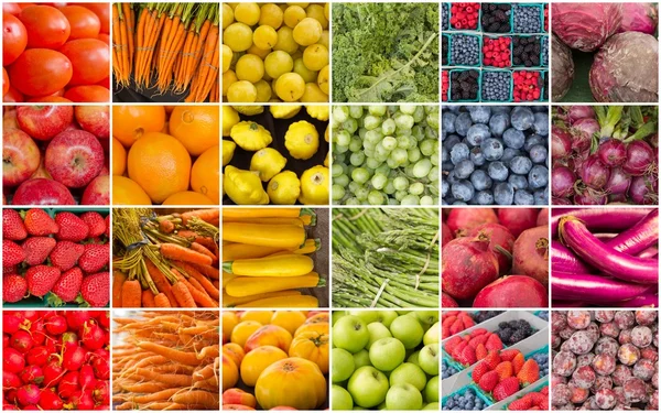 Collage de frutas y verduras arco iris —  Fotos de Stock