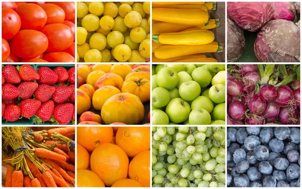Веселка фруктів і овочів колаж — стокове фото