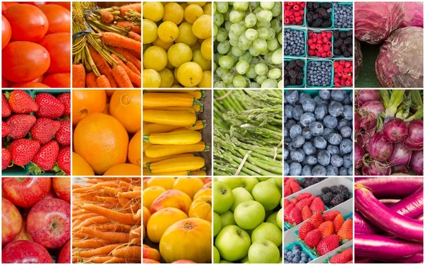 Collage aus Regenbogen-Früchten und Gemüse — Stockfoto