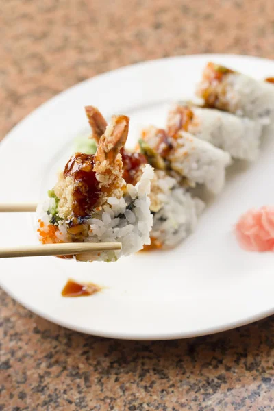 Shrimp Tempura Avocado Sushi Roll — Stock Photo, Image