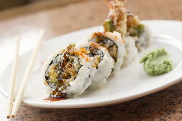 Shrimp Tempura Avocado Sushi Roll — Stock Photo, Image