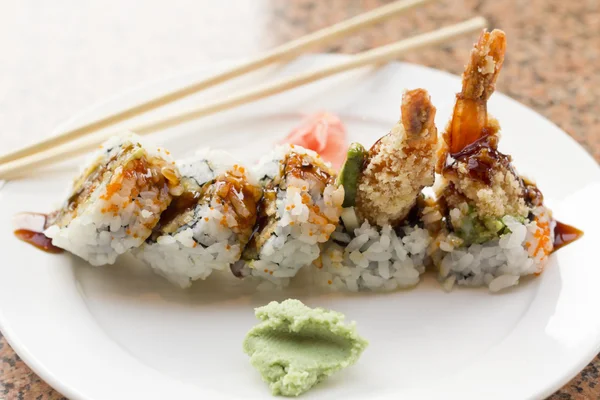 Shrimp Tempura Avocado Sushi Roll — Stock Photo, Image
