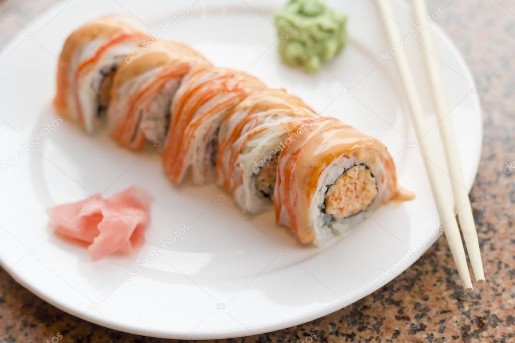 Spicy Crab Sushi Roll — Stock Photo © ezumeimages 90518652