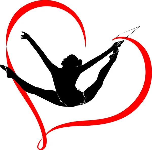 Творческие силуэты гимнастических девочек. Набор художественной гимнастики, черно-белая векторная иллюстрация — стоковый вектор
