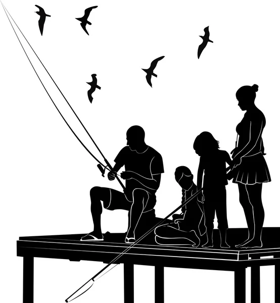 Heureux père et fils dans le bateau, pêche — Image vectorielle