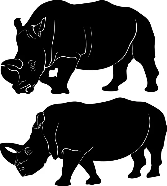 Rhino silhouette vector set of three — Stock Vector