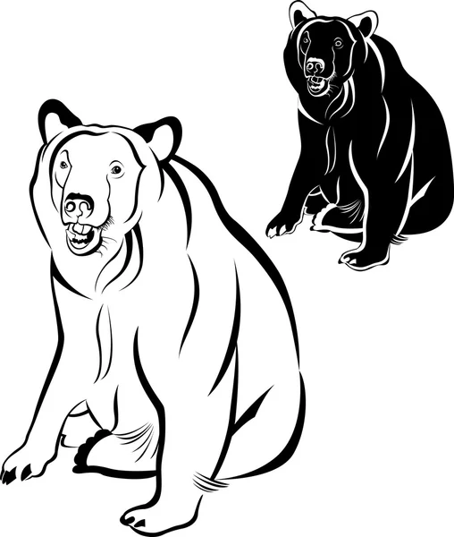 クマ。あなたの設計のための白い背景の上のクマをシルエットします。白の背景にシルエットを負担します。クマ白茶色の動物 — ストックベクタ