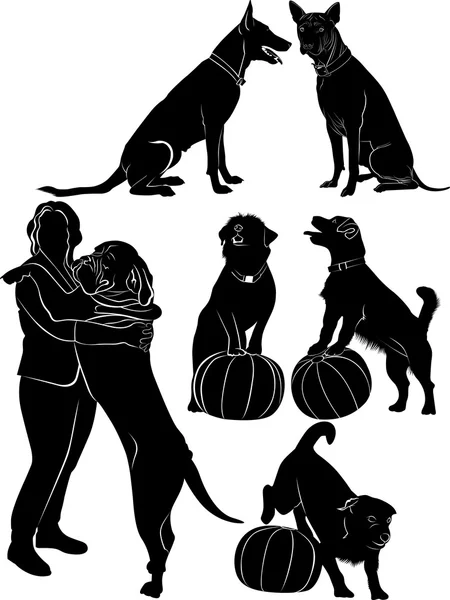 Dogs collection silhouette black — Stock Vector