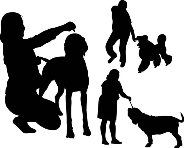 Set Vector Silueta Personas Con Perros — Archivo Imágenes Vectoriales