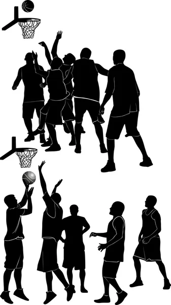 Silhouettes of team playing basketball — Stock Vector