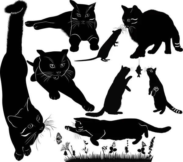 Arte gato siluetas — Vector de stock