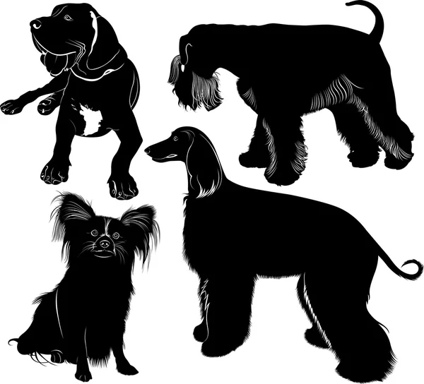 Силуэты трёх собак — стоковый вектор