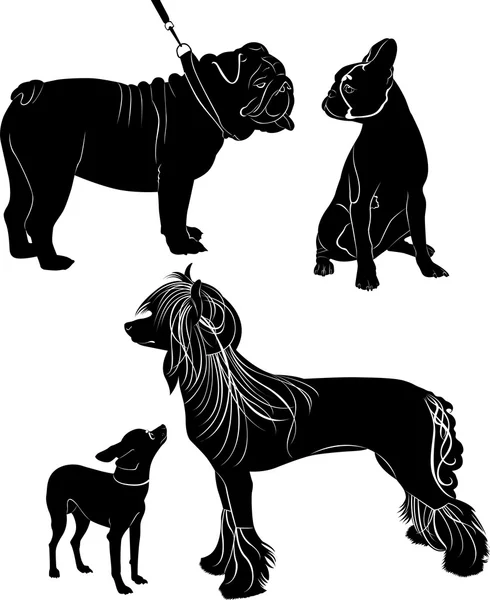 Silhouettes of dogs on white — Stock Vector