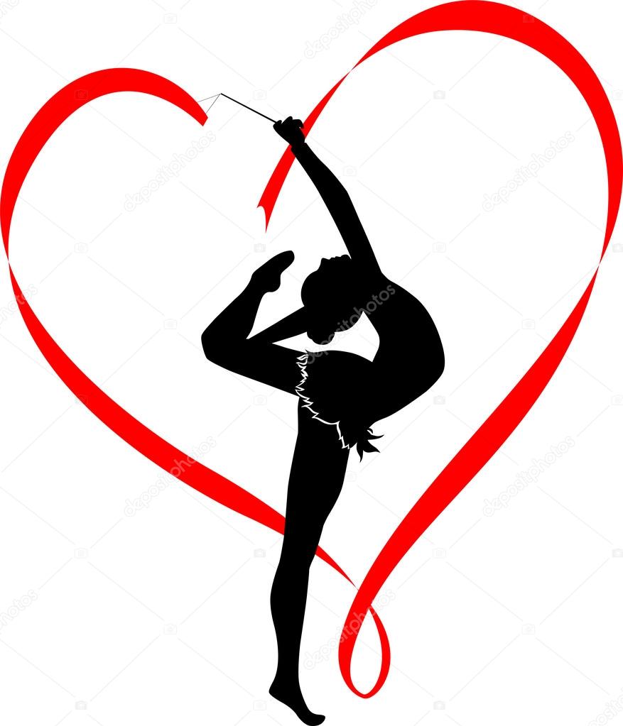 Gymnast girl with stripe in shape of heart