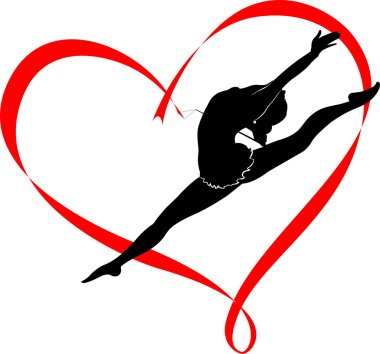 Gymnast girl with stripe in shape of heart clipart