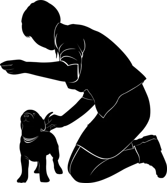 Jongen met hond silhouet — Stockvector