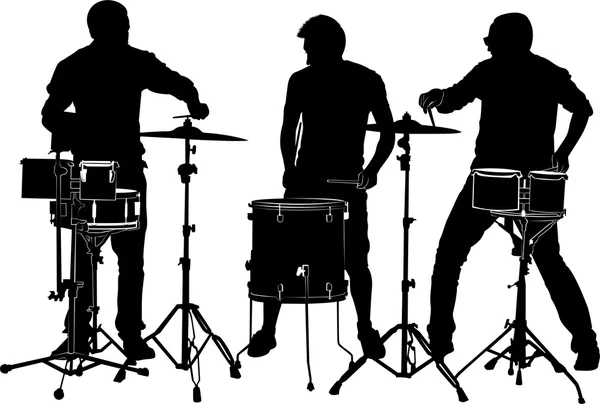 Black drummers silhouette — Stock Vector