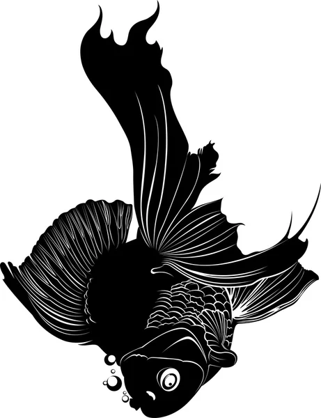 Black silhouette goldfish carp — Stock Vector