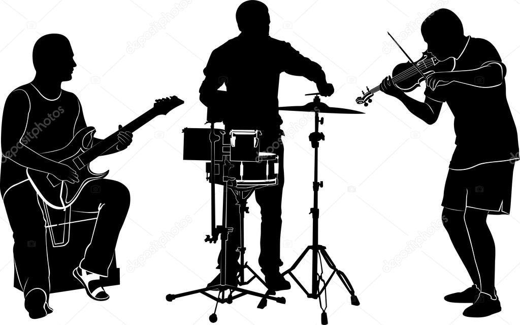 Black silhouette of musicians