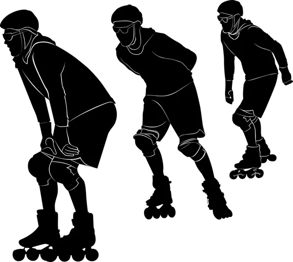 Siluetas negras de patinaje sobre ruedas — Vector de stock