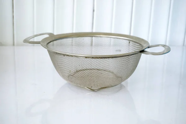 Stainless Steel Sieve White Background — Stock Photo, Image