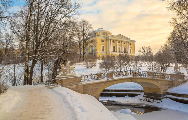 Зимний Павловский Парк Санкт Петербурге Закате — стоковое фото