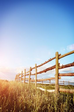 Mavi bulut gökyüzü altında yeşil alanda çit