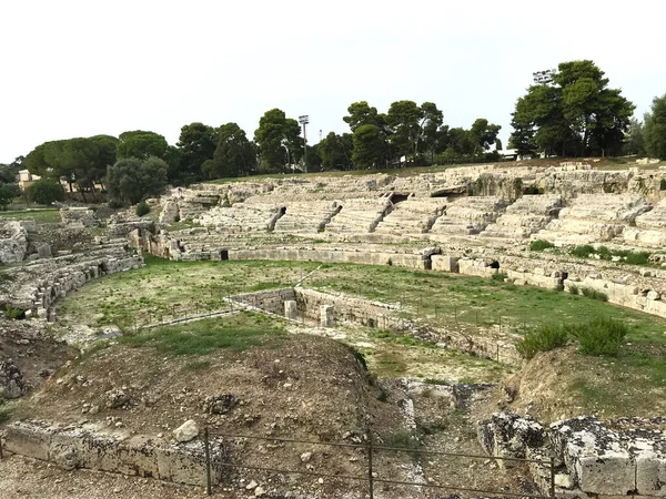 Római Amfiteátrum Neapolis Régészeti Lelőhelyen Siracusa Szicília Olaszország — Stock Fotó