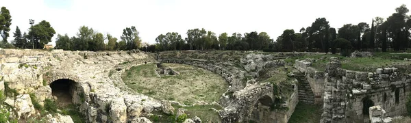Neapolis Arkeoloji Sahasında Roma Amfiteatrı Siracusa Sicilya Talya — Stok fotoğraf