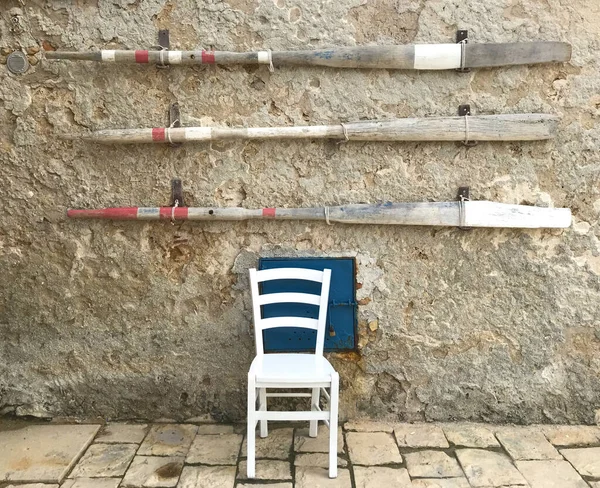 White Chair Marzamemi Sicily Italy — Stock Photo, Image