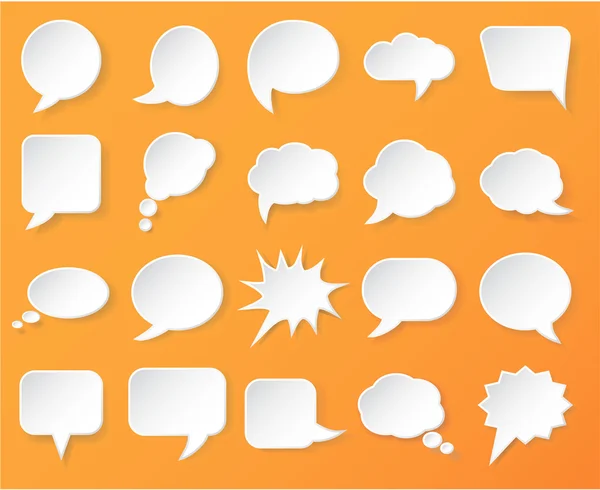 Shiny white paper bubbles for speech on an orange background. — Stock Vector