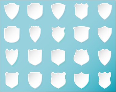 Parlak beyaz kalkanlar üzerinde mavi arka plan. 