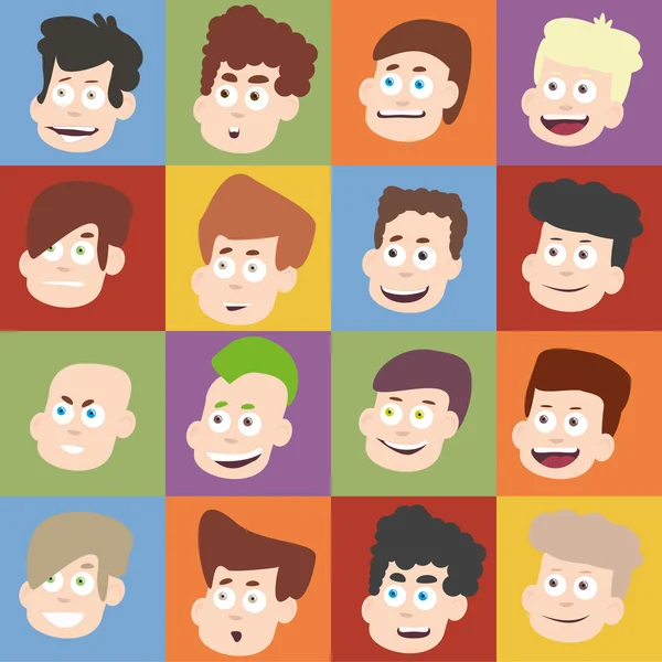 Male faces in flat design. — Stock Vector