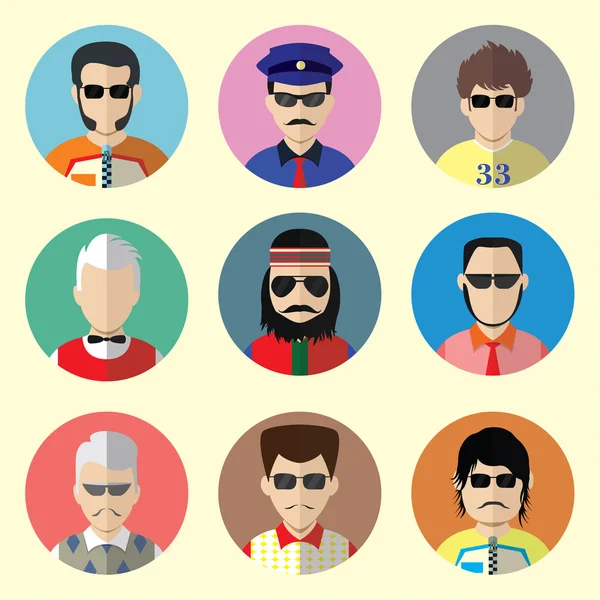 Set de iconos Circle con gafas de sol Man. Set - 10 — Vector de stock